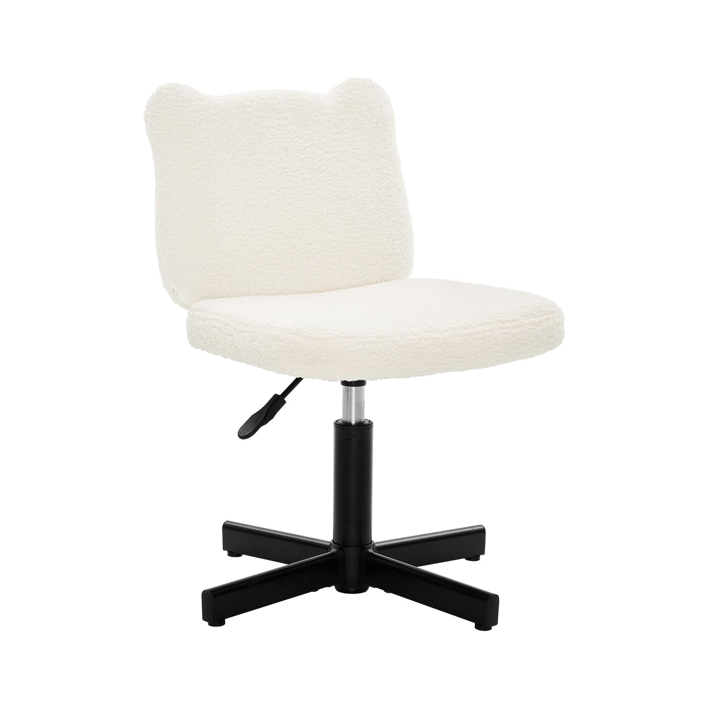 LUE BONA Adjustable Vanity Stool Chair with Girly Bear Ear Wide Back, 360° Swivel Vanity Stool for Makeup Room, Upholstered Teddy Velvet Ottoman for Teen Girls, 350lbs, Beige