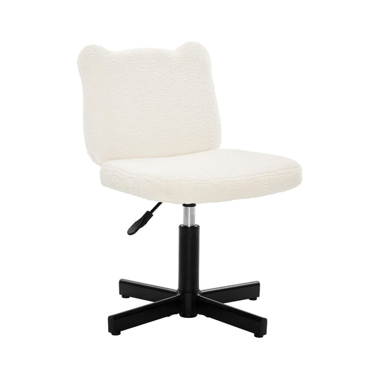 LUE BONA Adjustable Vanity Stool Chair with Girly Bear Ear Wide Back, 360° Swivel Vanity Stool for Makeup Room, Upholstered Teddy Velvet Ottoman for Teen Girls, 350lbs, Beige