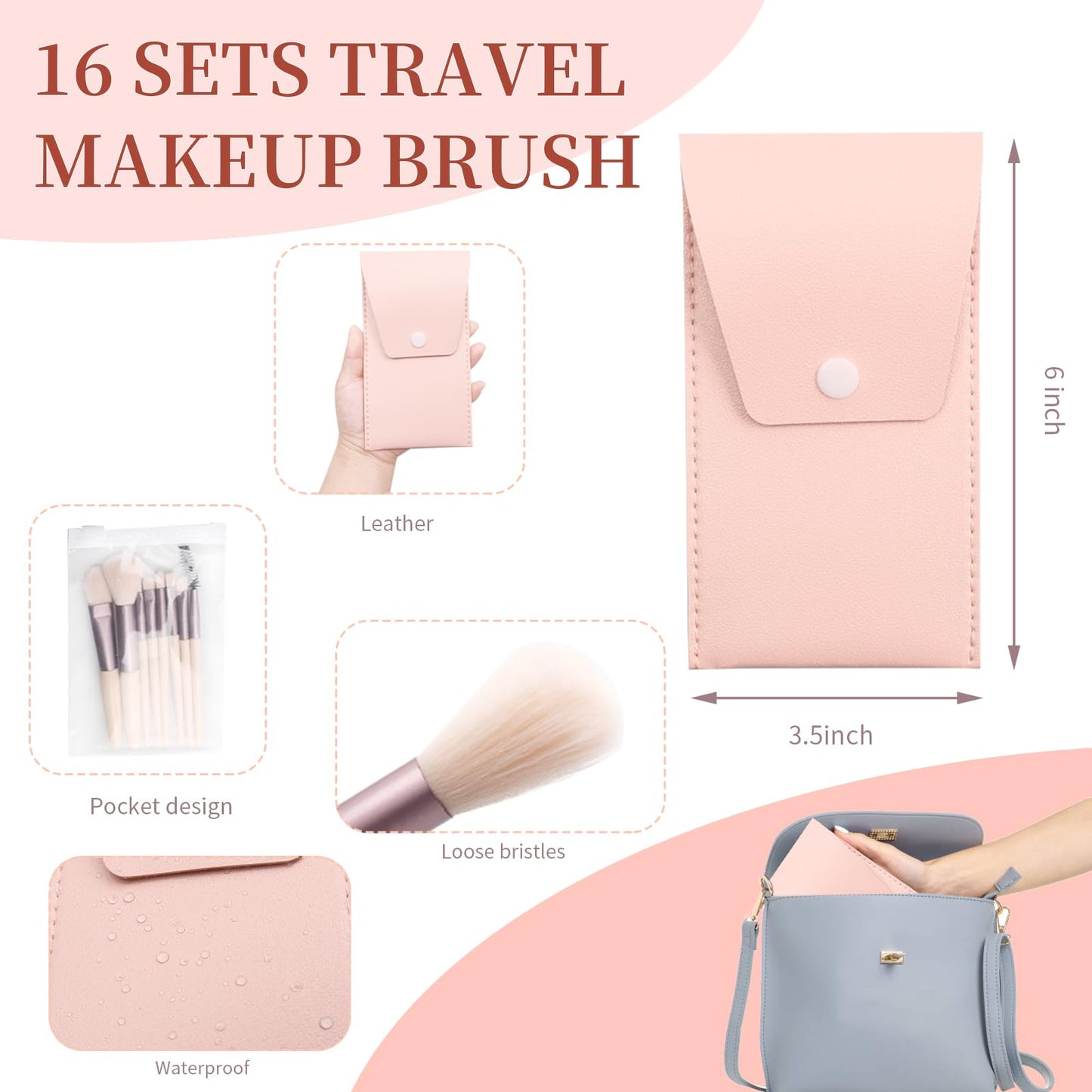 16 Sets Travel Makeup Brush Set Synthetic Fiber Face Foundation Make up Brushes Bridesmaid Gift with Travel Makeup Bag for Wedding Bridal Shower Favors Bachelorette Party Gift (Ivory Beige)