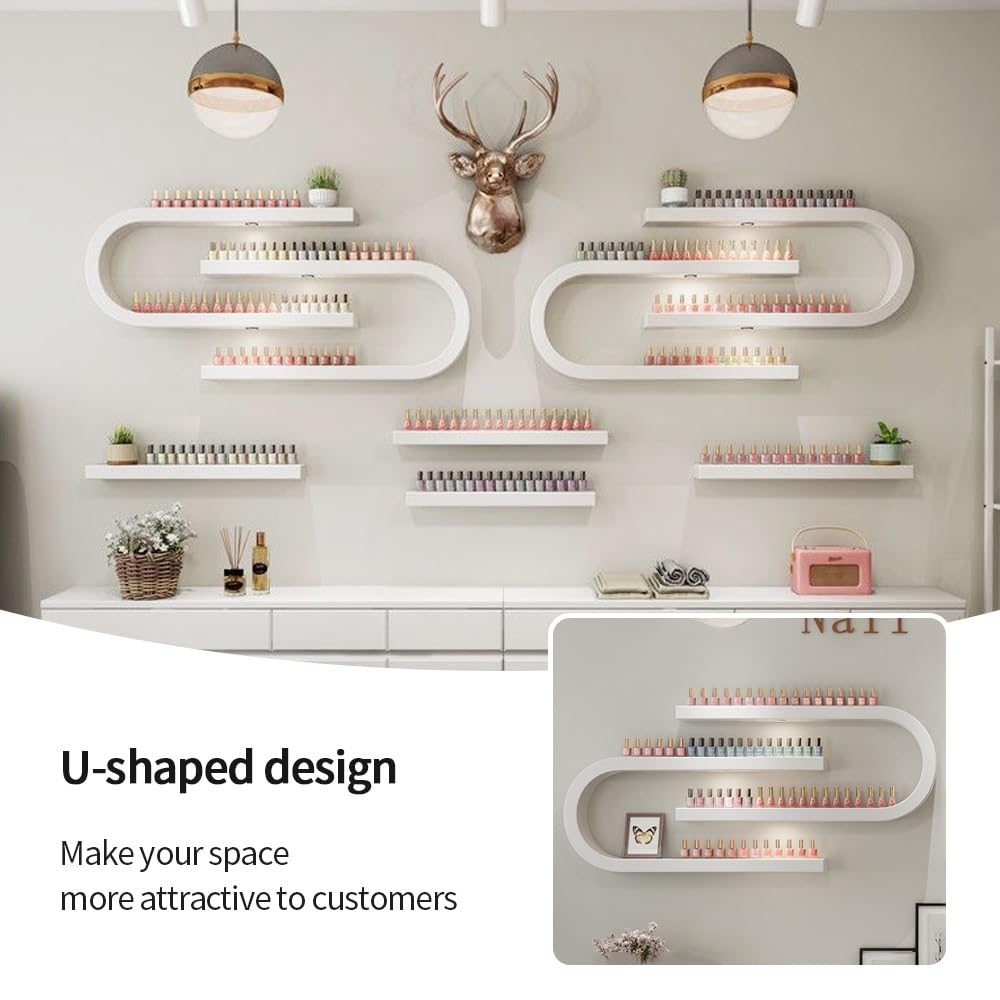 Nail Polish Wall Rack, Metal Wall Mounted Shelves, Nail Polish Holder, U-Shaped Perfume Storage Display Rack, Nail Polish Organizer Wall, Hanging Salon Beauty Nail Shop Organizer Holder(White,8-Piece