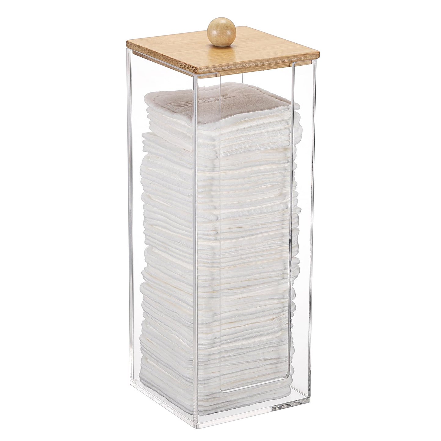 GUSHBIN Acrylic Clean Pad Storage Box Vertical Cotton Pads Holder Square Makeup Pad Dispenser with Lid Clear Bathroom Countertop Vanity Organizer