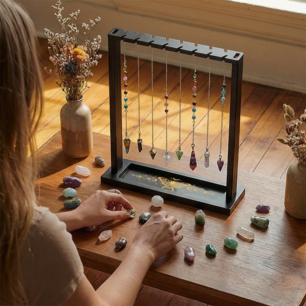 BEUNITONE Moth Design Display Stand, Divination Tools Wooden Crystal & Jewelry Holder Organiser for Necklaces Stones Witchcraft Supplies for Home Decor, Market Stall and Craft Fair Showcase
