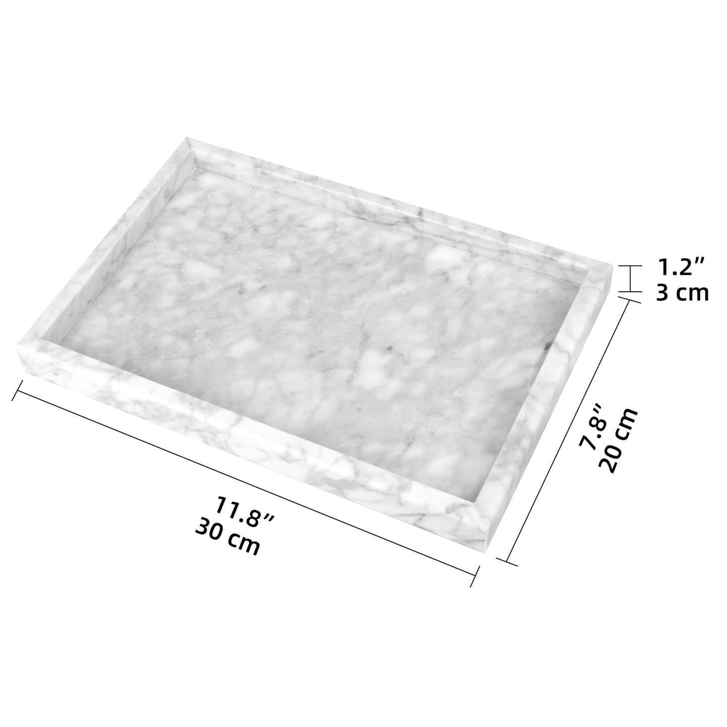 Marble Bathroom Vanity Tray, Natural Luxury Vanity Home Kitchen Bathroom Table Tray, Stone Decorative Countertop Dresser Trays for Key Coffee Perfume Jewelry Makeup (Carrara White, 12"x 8" x1.2")
