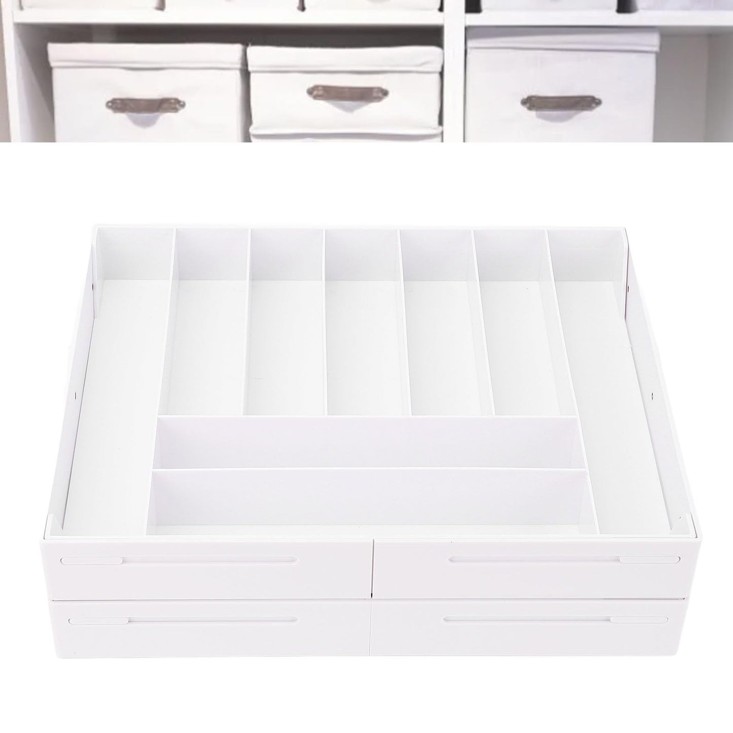 Extra Large and High Drawer Organizer, 2 Tier Smart Expandable Desk Organizer, Multi Level Junk Drawer Organizer for Makeup, Jewelry, Desk, Office Drawers (White)