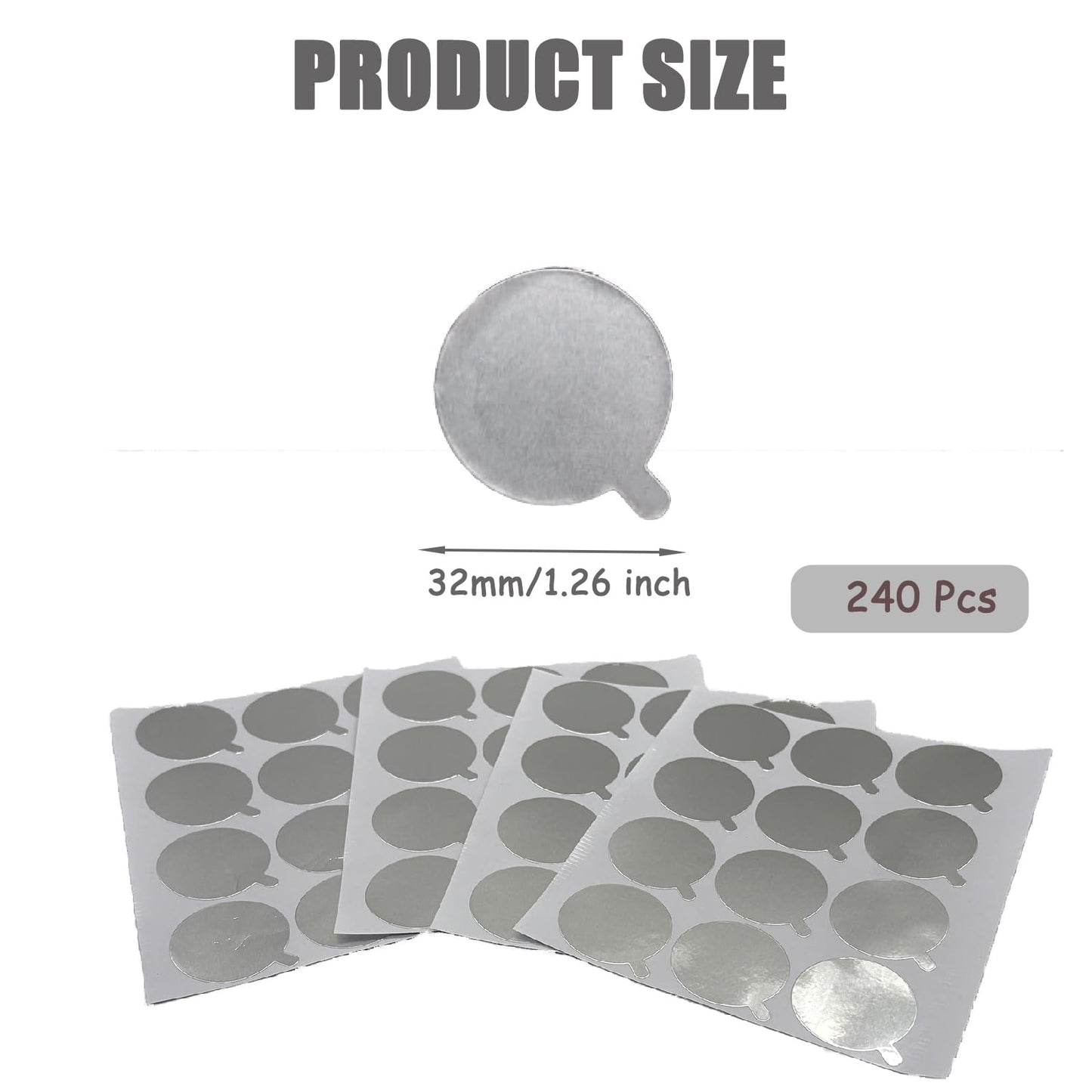 240 Pcs Aluminum Foil Sealing Stickers, 32mm Lids Foil Film Tapes, Foil Lid Seal Sticker for Cosmetic Tube Bottle, Skincare Bottle and Toothpaste (Silver)