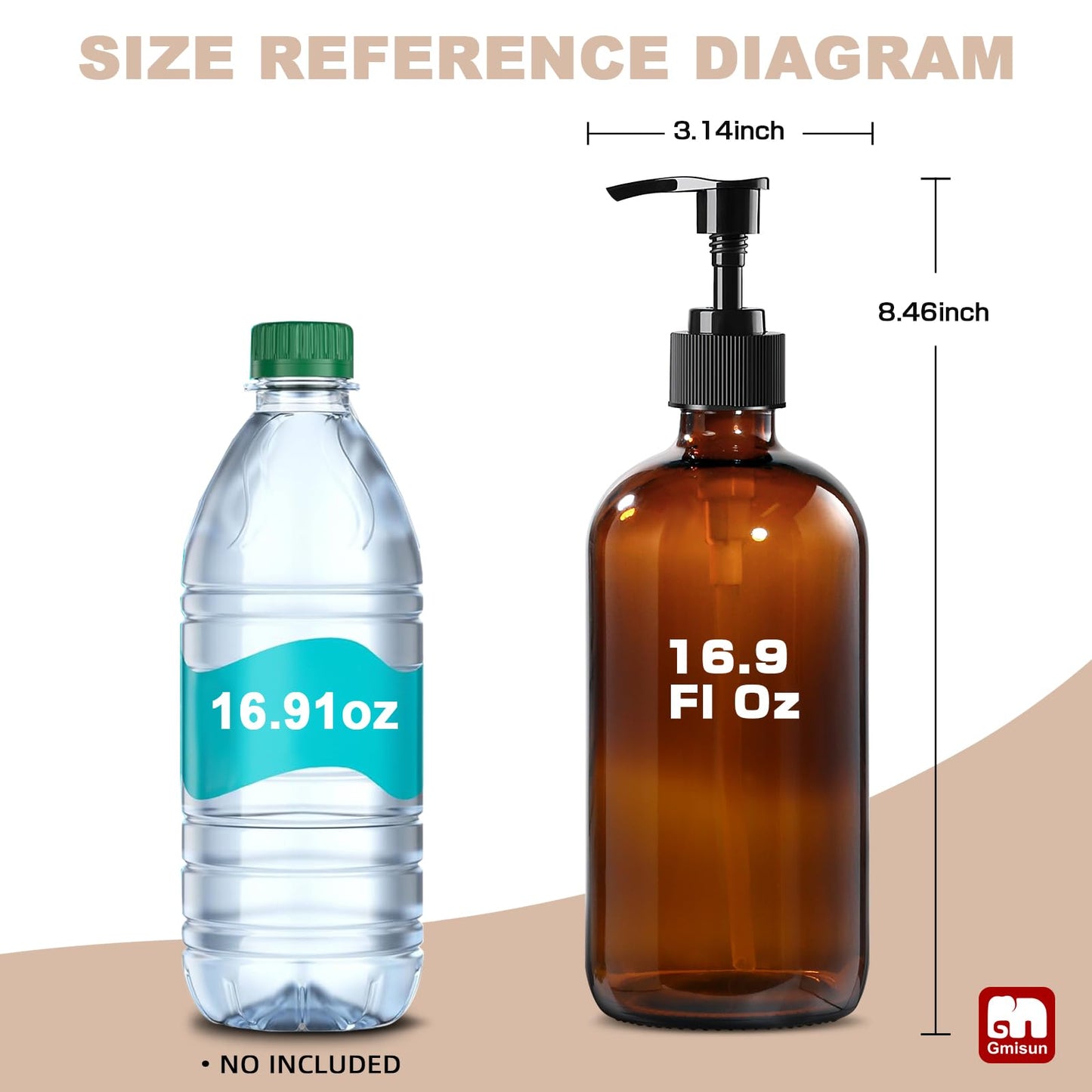 GMISUN Glass Shampoo and Conditioner Dispenser, Shower Soap Dispenser Bottles with Labels, Refillable Shampoo Conditioner Body Wash Dispensers, Amber Glass Soap Pump Dispenser Set for Bathroom Shower