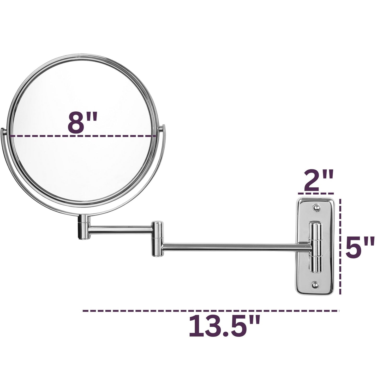 JERDON Wall-Mounted Magnifying Mirror - Bathroom Makeup Mirror with 5X Magnification - 8-Inch Diameter - Chrome Finish - Model JP7506CF