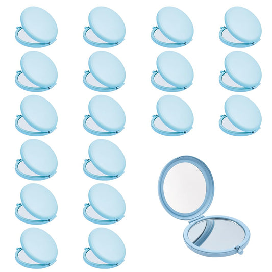 QUSTGO Compact Mirror, Pocket Travel Makeup Mirror for Purse, Metal Round Shell, 2-Sided 1X/2X Magnifying, Portable, Folding, Handheld, Aquamarine,18 Pack