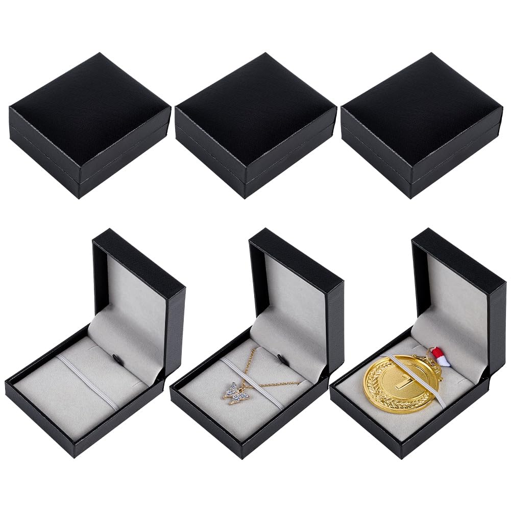 FINGERINSPIRE 6Pcs Medal Storage Boxes 3.2x2.7x1.3inch Black Rectangle Portable Necklace Jewelry Display Case Single Medal Display Storage Box for Jewelry Necklace Medal Organize