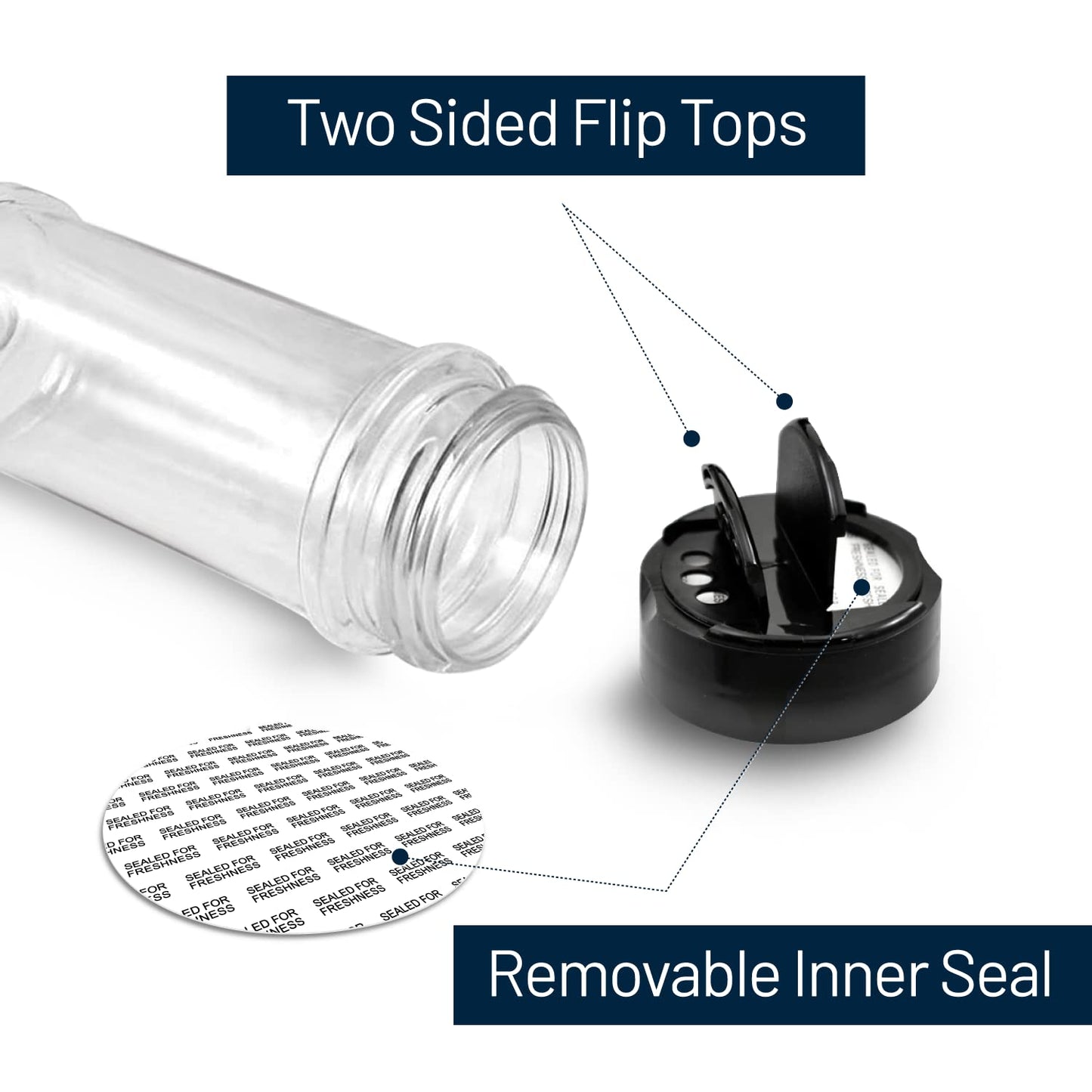 Plastic Spice Jars Bottle Containers with Black Cap, 5.5Oz, 12 Pack