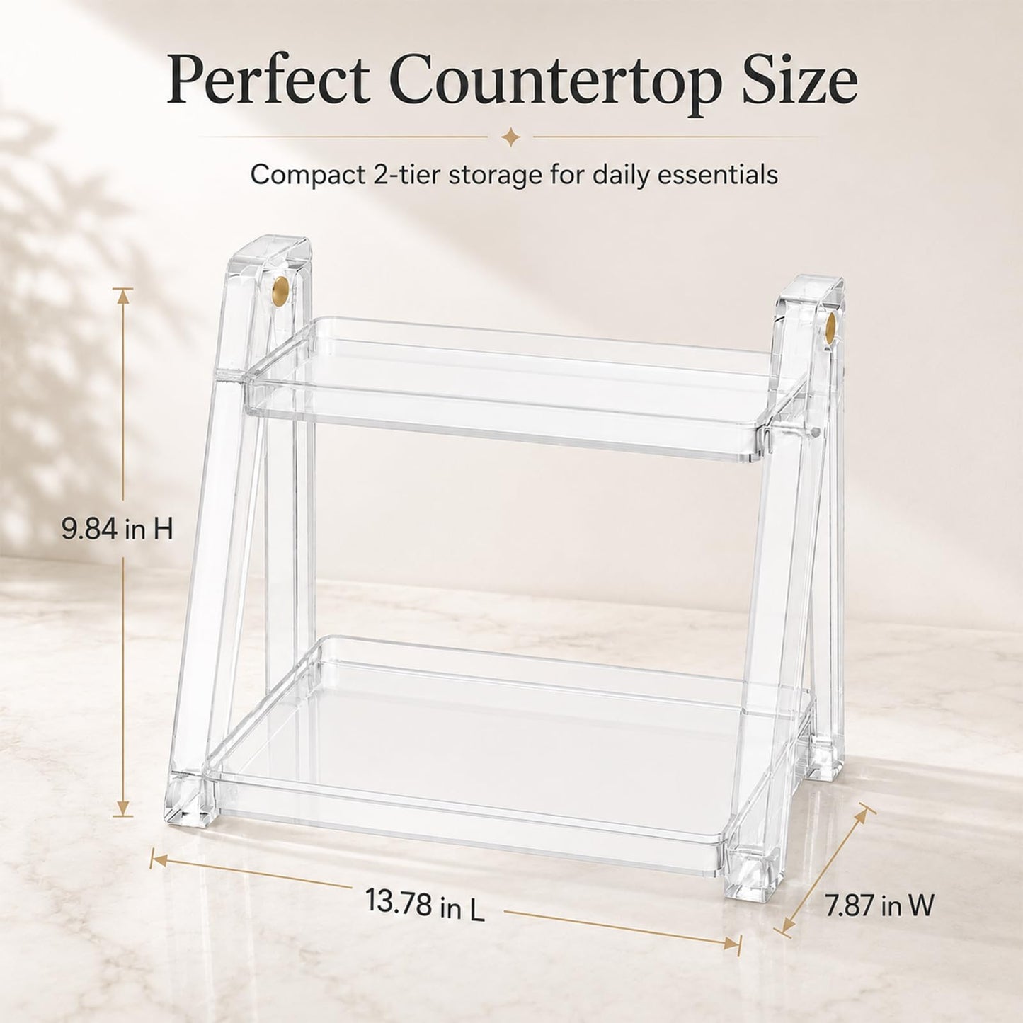 UFORU Clear Acrylic Bathroom Counter Organizer, 2-Tier Foldable Perfume Organizer Shelf for Makeup, Skincare, Beauty Products, Vanity, Dresser, Bedroom and Desk
