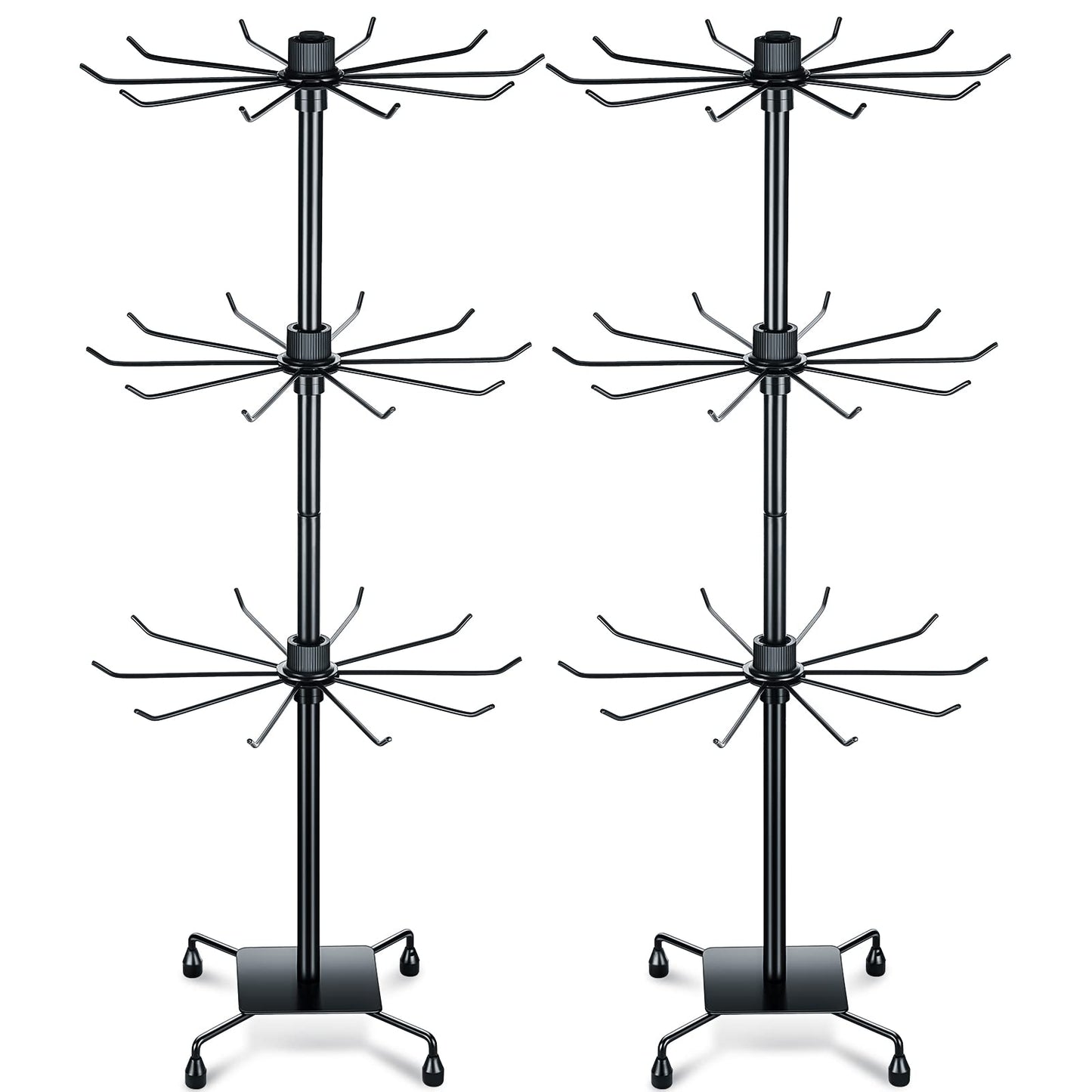 BBTO 2 Pcs Rotating Display Stand Jewelry Display Rack with Hooks Metal Earrings Stand for Vendors Necklace Bracelet Selling(Black,28.35 x 11.81 Inch)