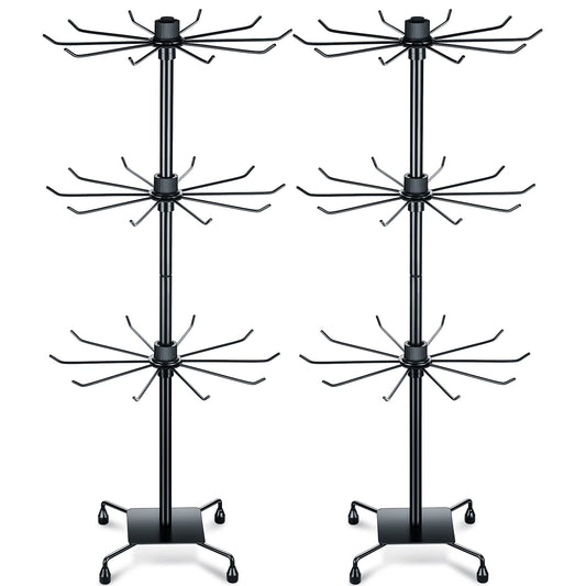 BBTO 2 Pcs Rotating Display Stand Jewelry Display Rack with Hooks Metal Earrings Stand for Vendors Necklace Bracelet Selling(Black,28.35 x 11.81 Inch)