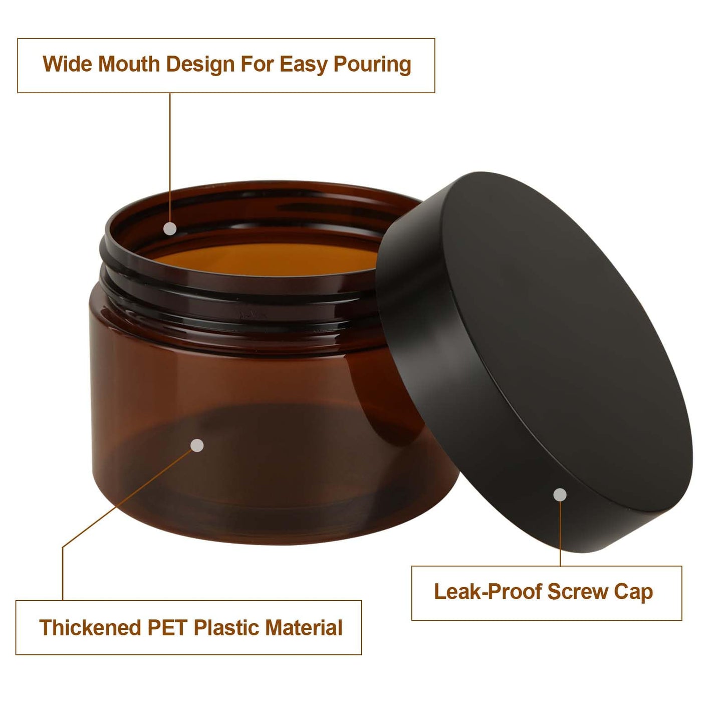 LDHHYH 50 Pack 4oz Amber Plastic Cosmetic Jars with Lids, Refillable Amber Plastics Jar, Empty Leak Proof Plastic Containers with Lids for Cream, Lotion, Cosmetic, Beauty Products Travel Storage