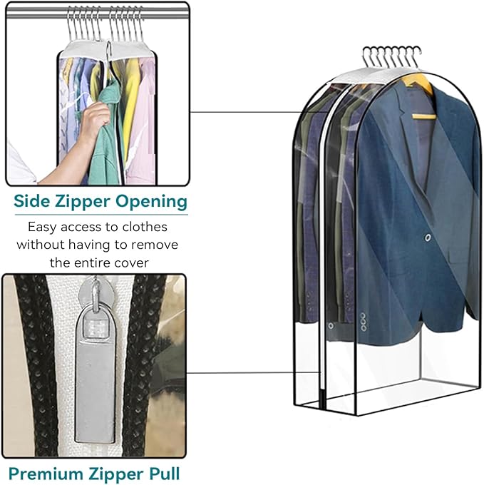 10” Gusseted Clear Garment Bags, 40” Hanging Suit Bags for Closet Storage - Protect Clothes, Suits, Coats, Dresses - 3 Pack (40 inch)