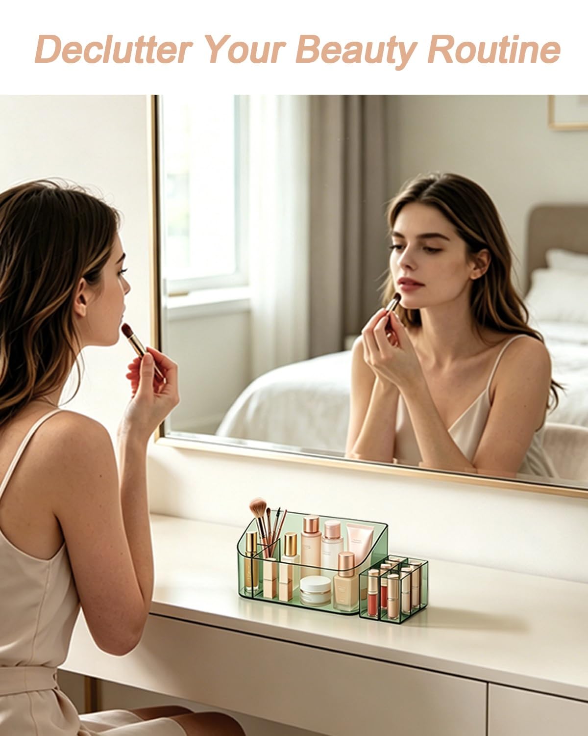 SUNFICON 2 Pack Makeup Trays Organizers Holders Cosmetic Display Cases Tabletop Desktop Vanity Countertop Bathroom Wall Cabinet Medicine Storage Boxes for Womens Ladies Girls Crystal Green