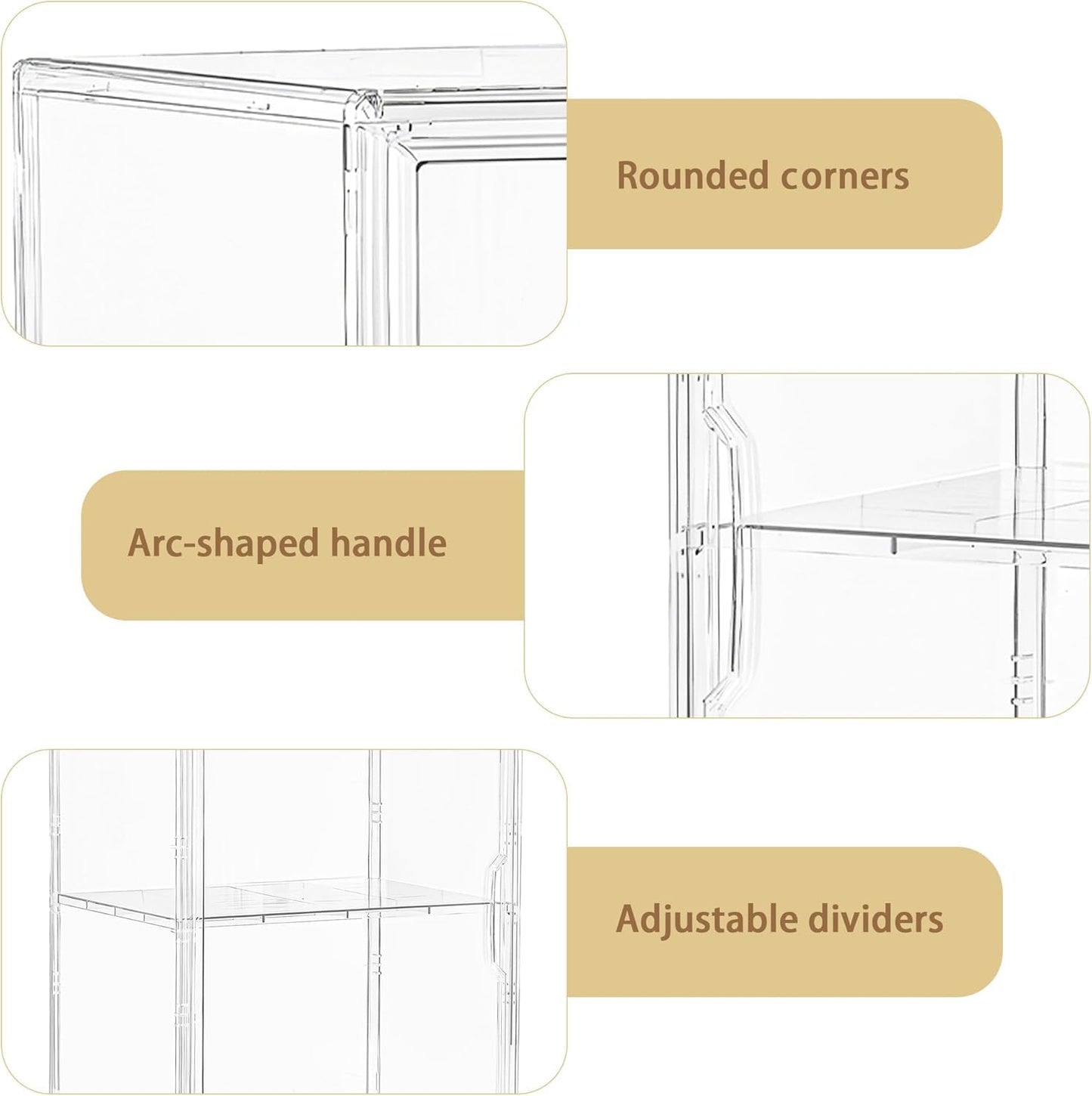 Attelite Acrylic Display Case for Collectibles, Clear Storage Bin with 3 Adjustable Layers, Stackable Storage Box with Magnetic Door for Figures, Home Office,Large,2 Tier Clear Storage Bin,4Pack