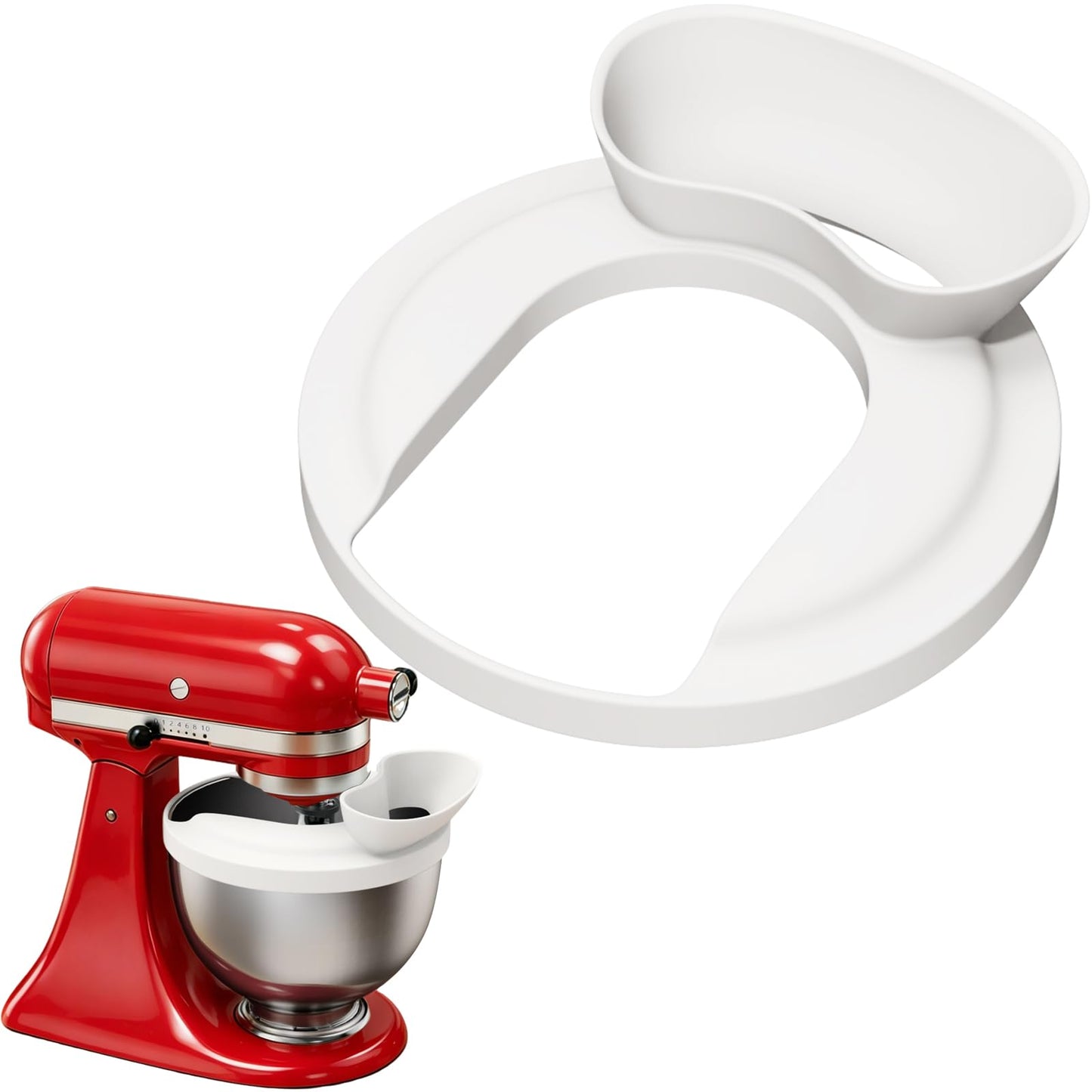 Flour Funnel with Pouring Shield for KitchenAid 4.5-6QT Mixer, Silicone Splash Guard with Flour Funnel for Kitchen Aid Mixer Tilt-Head and Bowl-Lift, Dishwasher Safe Baking Tool (White)