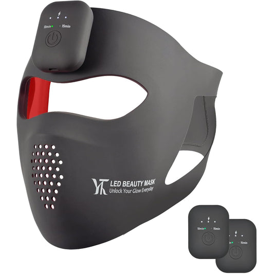 Red Light for Face, Near-Infrared Soft Lightweight Mask, Wireless Rechargeable 4D LED Face Mask for Home & Travel with Timer (Grey A)