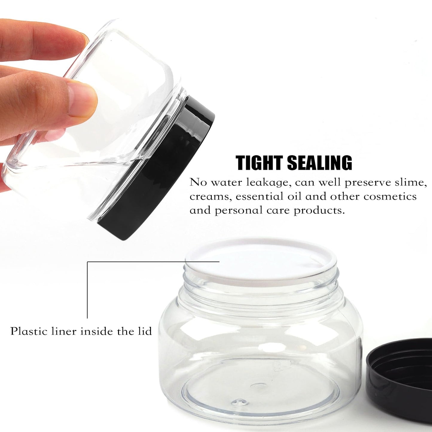 8 oz Clear Plastic Jars with Lids - BPA Free PET Food-Grade Containers - Perfect for Cosmetics, Storage, Crafts, Slime - Wide Mouth, Screw Top, Set of 12 - Mason Style, Easy-to-Clean, Leakproof