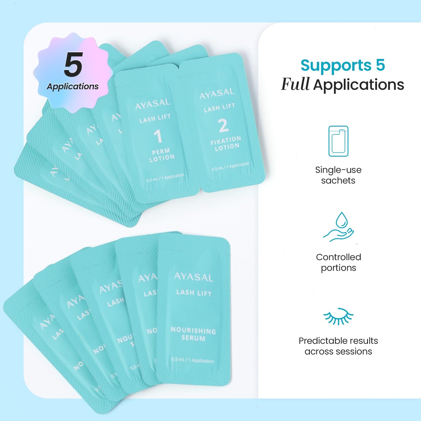 AYASAL Lash Lift Kit Refills: Step 1+2 Refill Set, Korean Thio-Free Lash Perm - Professional Long Lasting Results up to 6-8 Weeks - Eyelash Curling Set at Home - Set for 5 Applications