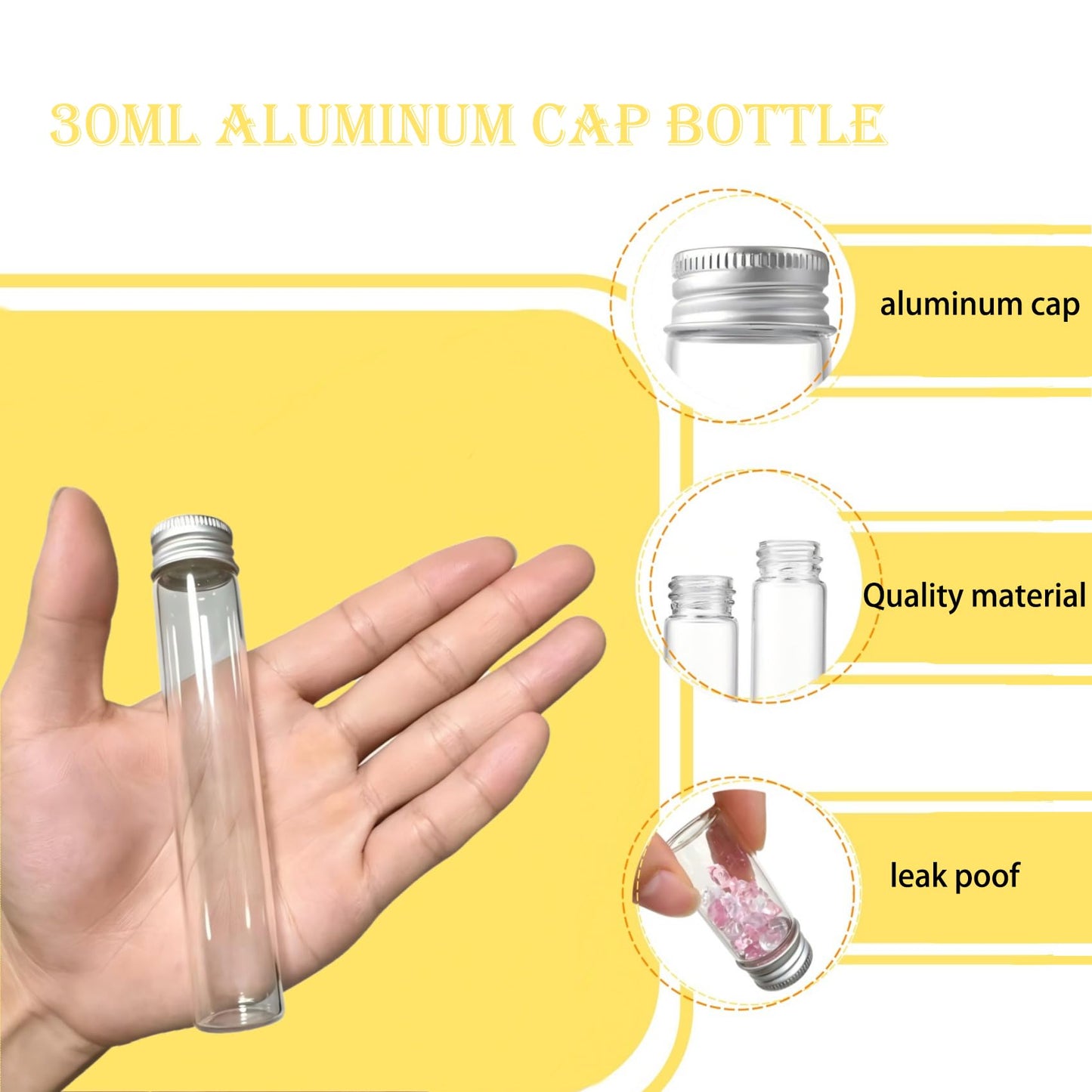 QOAEZK 25PCS 30ML Clear Glass Vial with Aluminum Screw Cap,Tiny Bottle Mini Jars Glass Tube for Beads Glitter Seed Samplers Storage