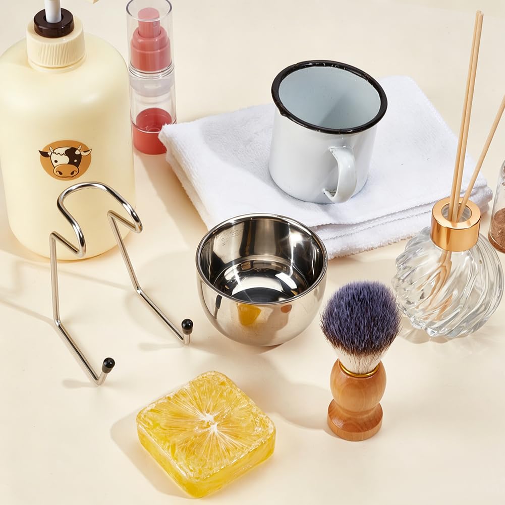 CRAFTYMELODY Shaving Brush Set for Men Platinum 3 In 1 Badger Hair Shaving Brush with Wood Handle Stainless Steel Shaving Bowl and Wet Shave Stand Perfect for Bearded Man Fathers Day Present