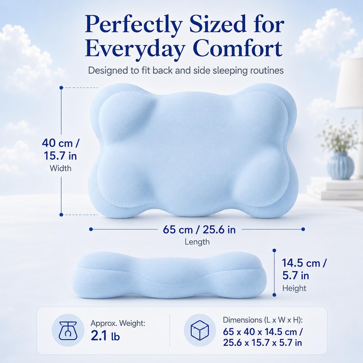 Cloud-Shaped Neck Support Pillow, Compact Memory Foam Design,Sky Blue