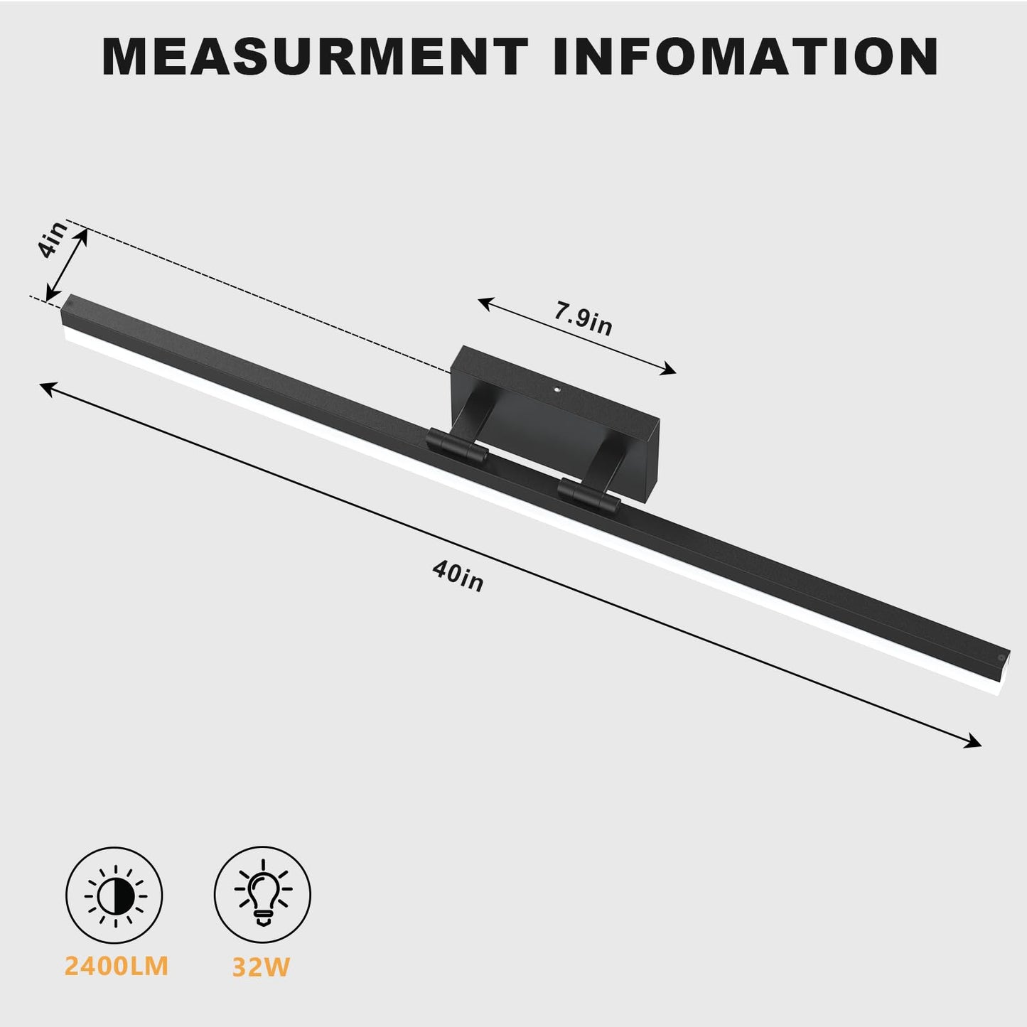 IZORRO Modern Bathroom Vanity Light 40 inch, Rotatable, 32W Dimmable Led Bathroom Light Fixture Over Mirror, Black Vanity Light Bar (5 Color Temperature)