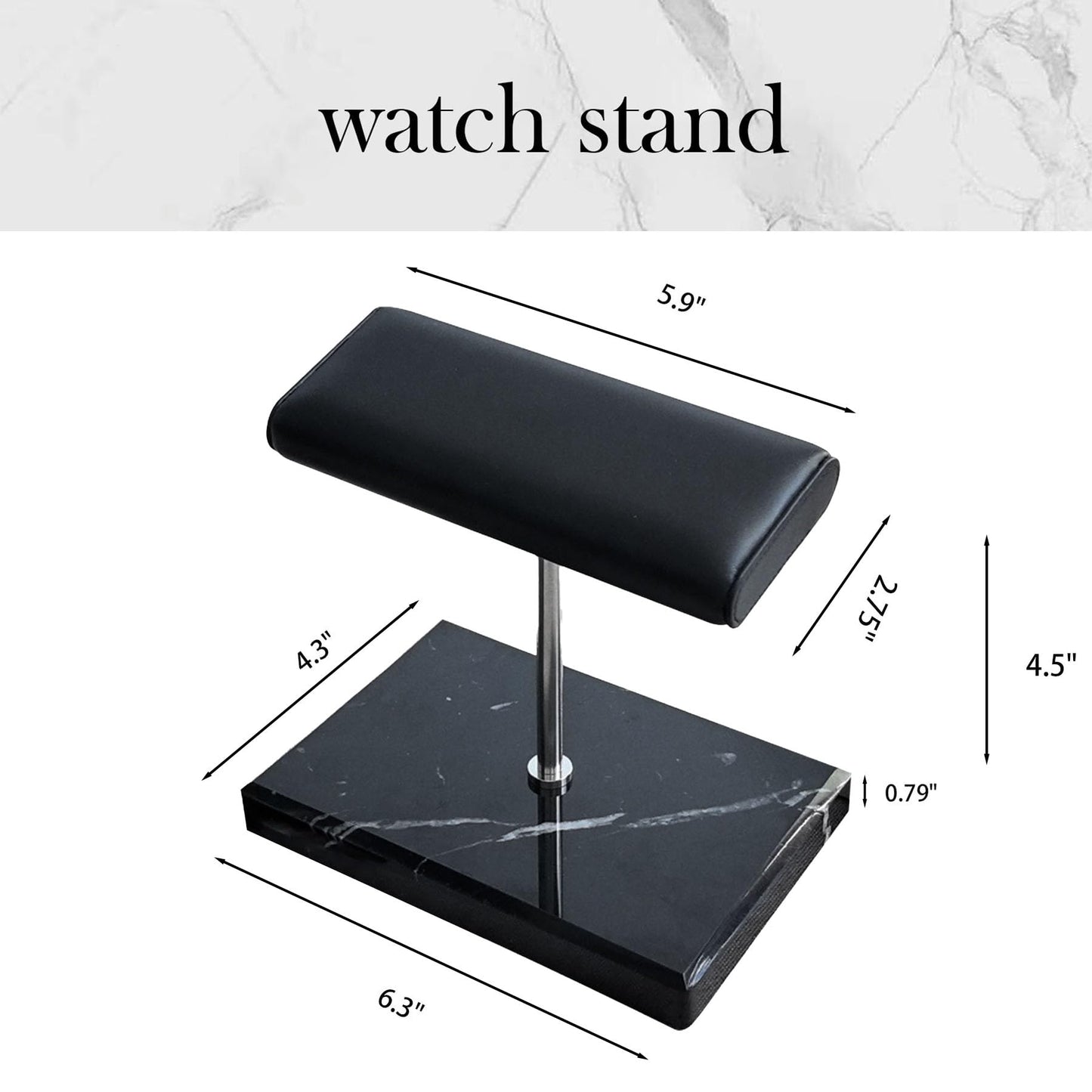GDAOHELRS Men's Premium Handcrafted Watch Display Stand,Watch Stand,Watch Organizer,Watch Holder,Bracelet Display Stand,Natural Marble Base with Leather Surface (black)