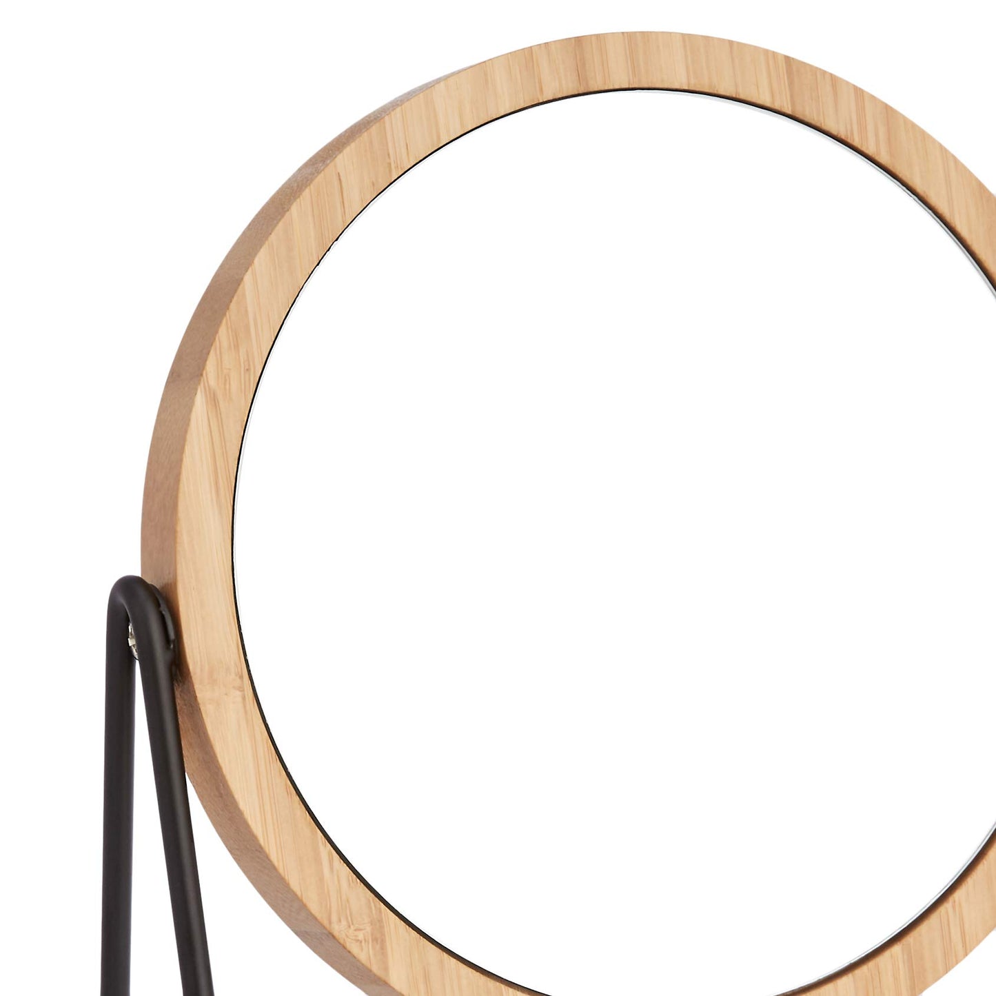 Amazon Basics Vanity Round Tabletop Mirror with Bamboo Rim, Double Sided Magnifying, 360° Rotation, Black, 7.2"L x 2.87"W
