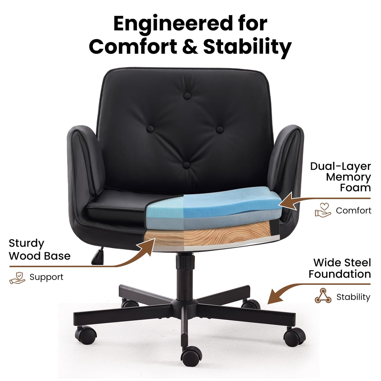 MOJAY Criss Cross Chair, Vanity Chair, Pretty Fancy Desk Chair, Cross Legged Office Chair for Girls, 360°Swivel Height Adjustable Reception Chair (Black PU)
