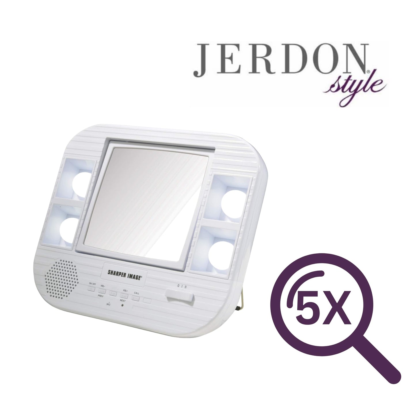 JERDON Two-Sided Bluetooth Makeup Mirror with Lights - Vanity Mirror with 5X Magnification & Multiple Light Settings - White - Model J1025