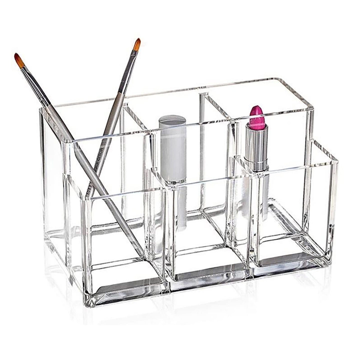 Foraineam 2 Pack Acrylic Makeup Brushes Holder with 6 Slots, Clear Pen Pencil Organizer Desktop Stationery Storage Container, Vanity Cosmetic Eyeliners Eyebrow Pencil Display Case
