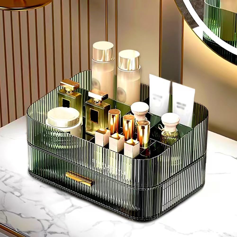 MIUOPUR Makeup Organizer with Stackable Drawers, Bathroom Vanity Organizers and Storage, Ideal for Desk and Dresser Countertops, Great for Cosmetics, Skincare, Lipsticks, Nail Care - Green