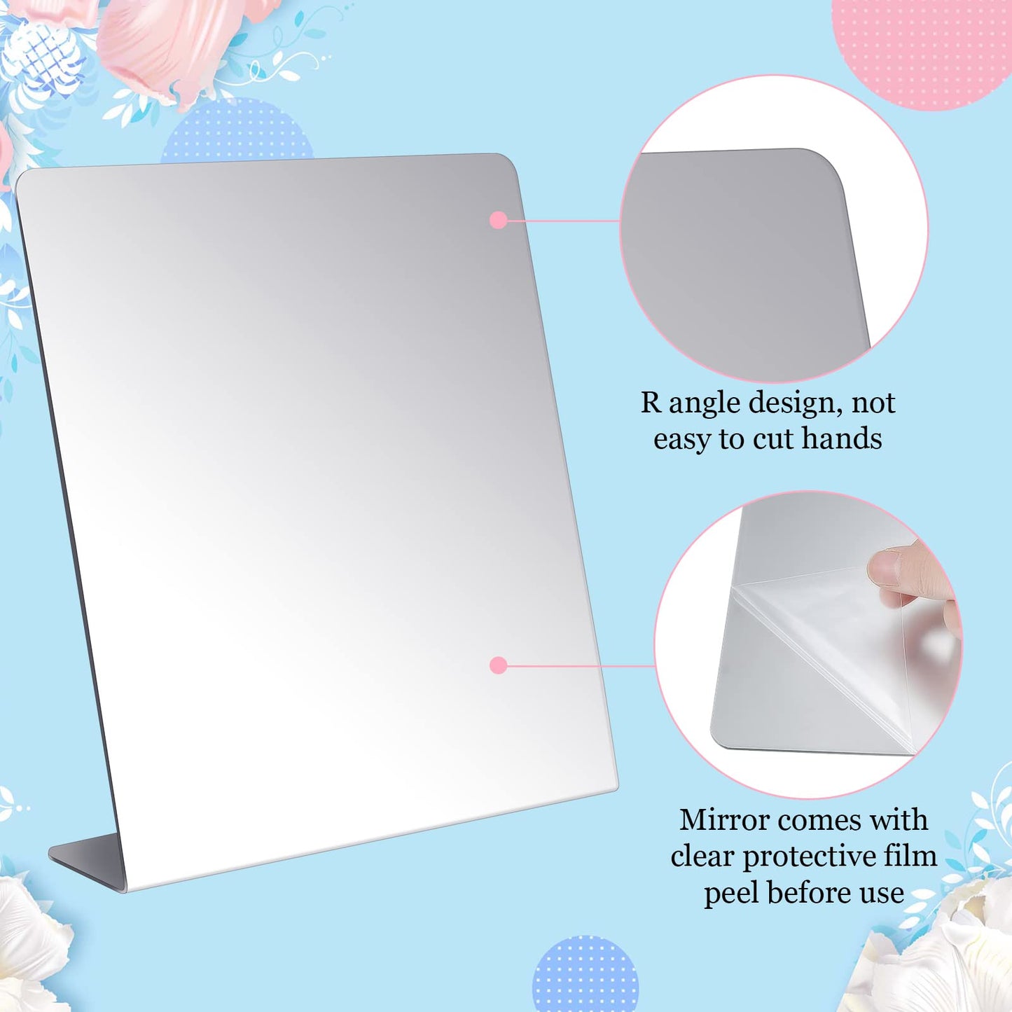 Amyhill 2 Pcs Counter Top Mirror Freestanding Table Desk Mirror Self Portrait Single Sided Acrylic Glass for Tabletop Desk Counter Bedroom Office Bathroom Home Dorm (8.5 x 9 Inch)