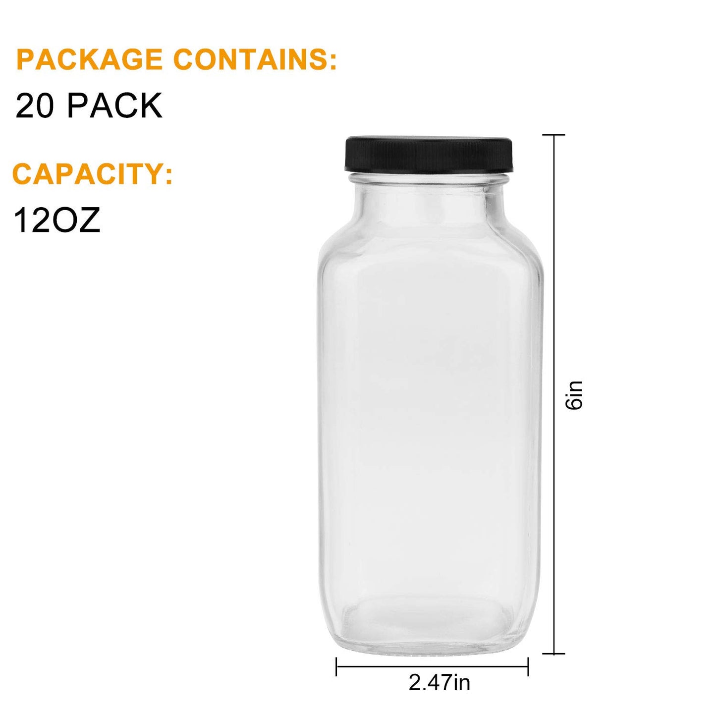 Encheng Beverages Drinking Bottles 12oz,Glass Water Botttle with Lids,Octagonal Vintage 350ml,Juice Bottles for Storage Tea,Kombucha,Milk Smoothies Jars 20Pack