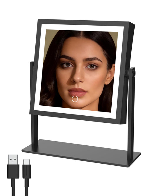 RUACQ vanity mirror with lights, 4000mAh magnifying mirror with light, 1X/10X Rechargeable makeup mirror with 3 Color Lighting, Touch Control Dimmable, 360° Rotation for Bedroom Bathroom (Matte Black)