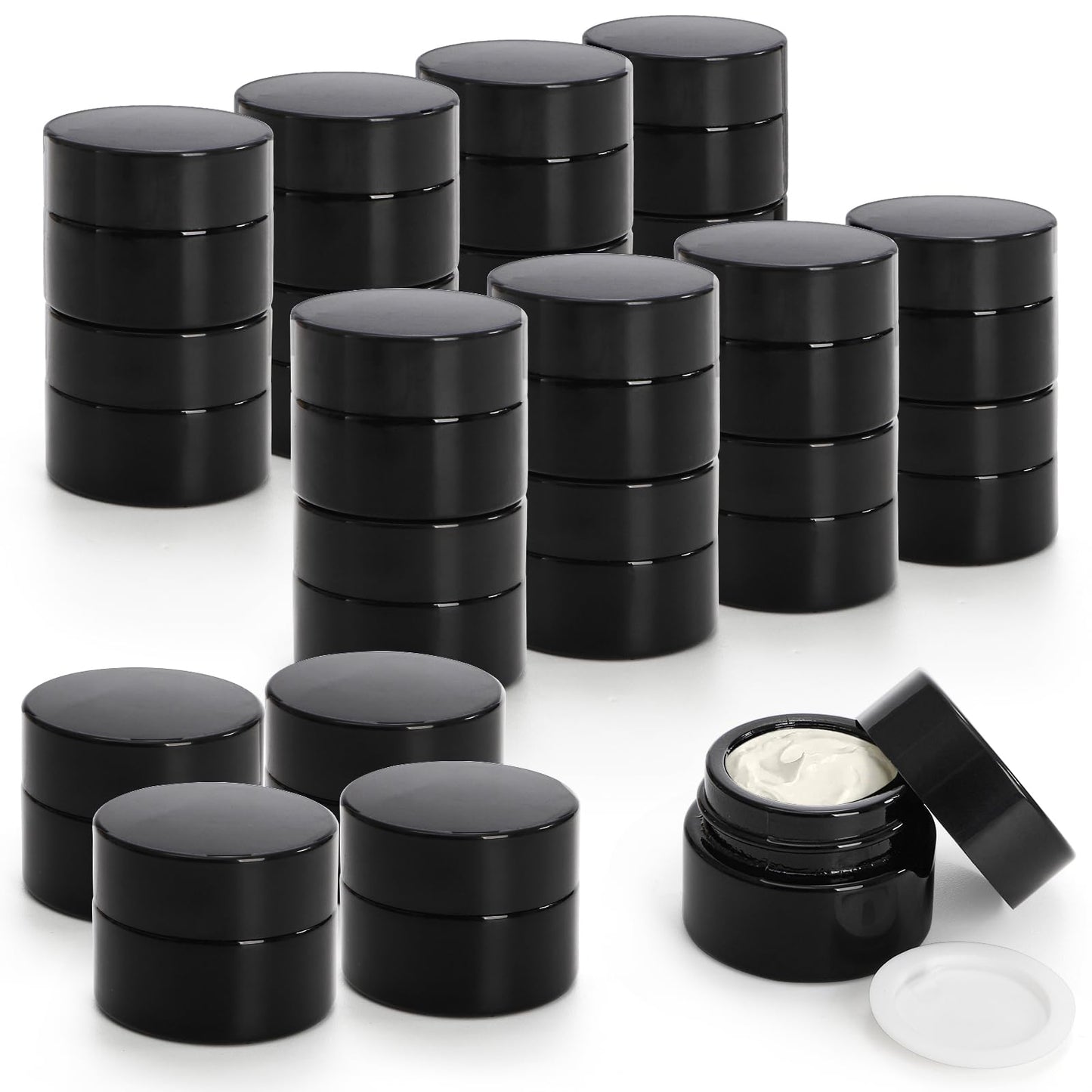 Nicunom 30 Pack 5ml Sample Containers with Lids, UV Protection 5g Thick Glass Jar, Airtight Mini Makeup Container, Refillable Cosmetic Jars Empty Travel Containers for Lotion, Essential Oil, Cream