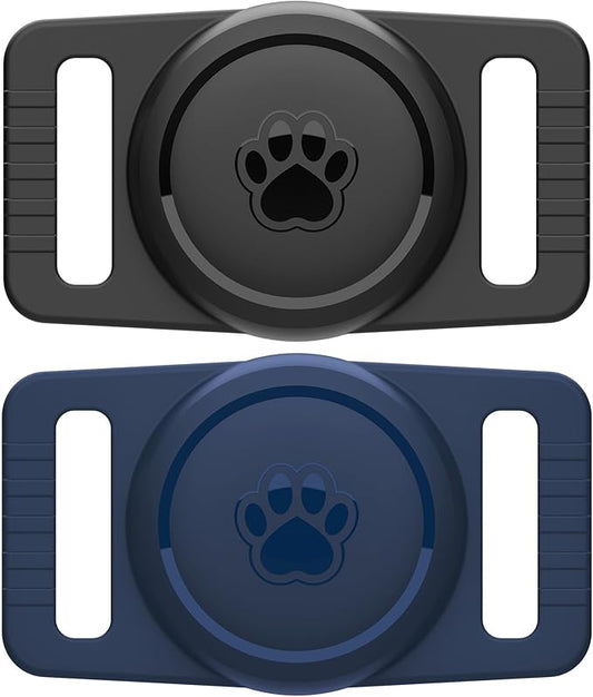 for Airtag Dog Collar Holder 2 Pack,Waterproof cat Collar Holder for Apple AirTag, Silicone Air Tags Case for Cat Dog Collars(Navy&Black)