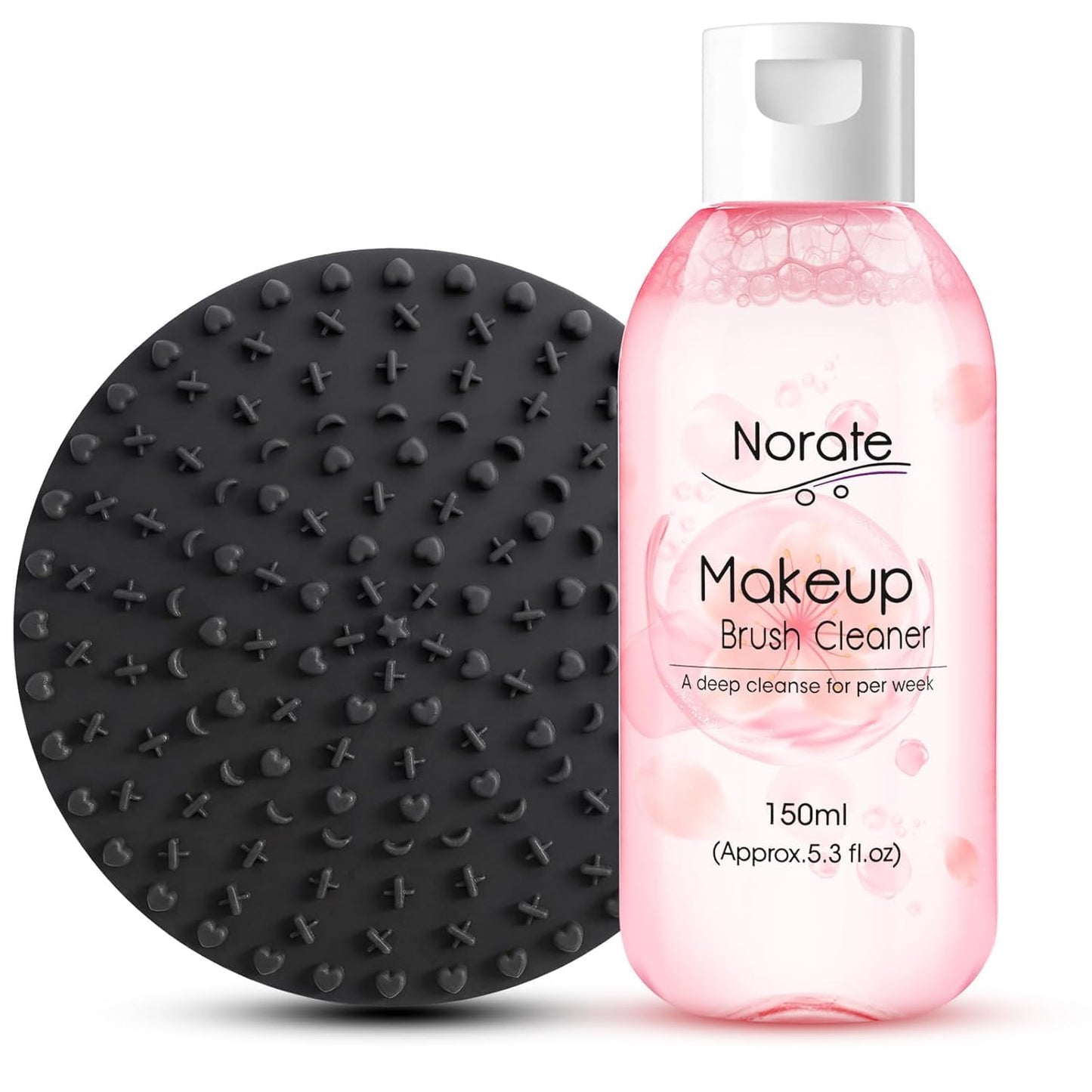 Norate Makeup Brush Cleaner, Make Up Brush Cleaner Cleanser Solution + Brush Cleaner Mat, Make Up Cleaner for Brushes, Sponges, Deep Clean Brush Shampoo, Gentle Formula Cruelty Free & Vegan 2Pcs Set