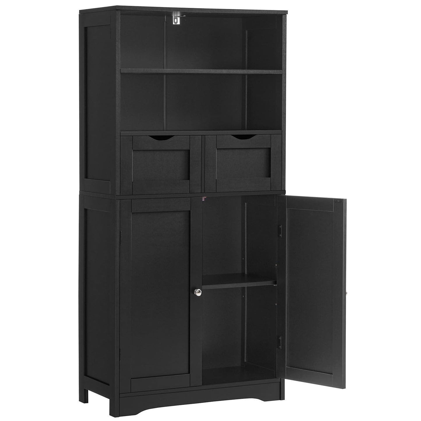 Iwell Tall Storage Cabinet, Black Storage Cabinet & Adjustable Shelves, Bathroom Cabinet for Living Room, Dining Room, Entryway, Black