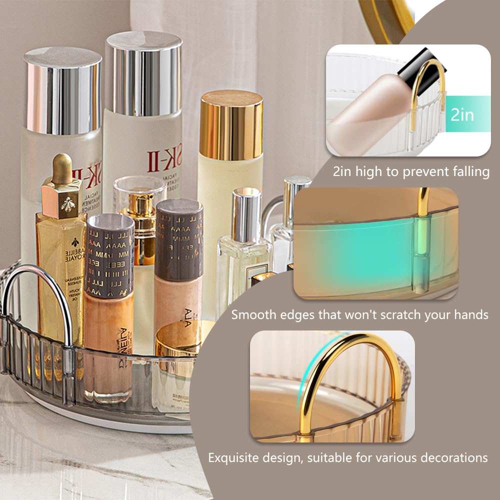 UNICOMVSX Rotating Makeup Organizer for Vanity, Spinning Cosmetics Storage for Bathroom Countertop, Skincare Holder Rack for Facial Cream, Perfume, Lotion, Lipstick (1 Tier, Smoky Grey)