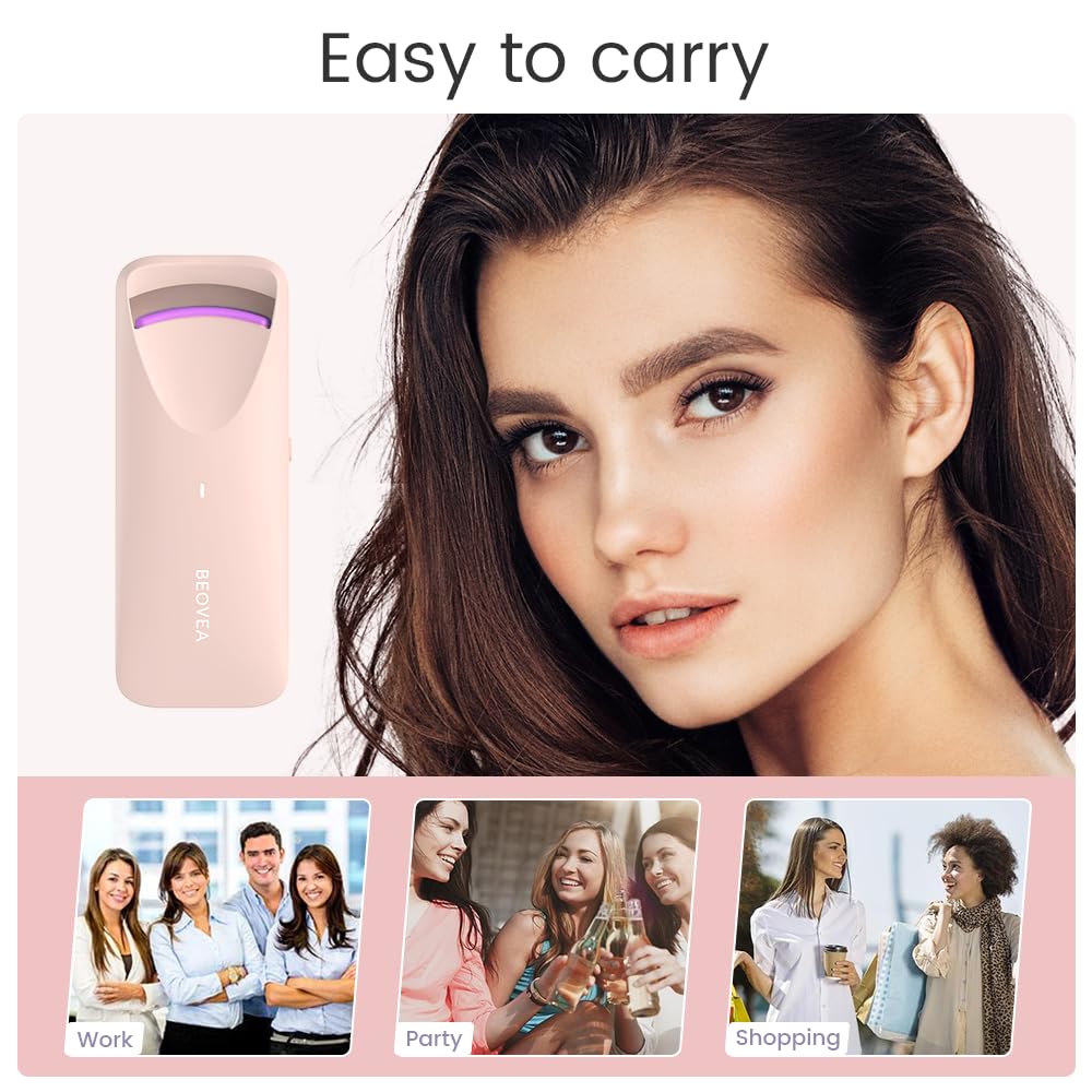 Heated Eyelash Curler - Electric Eyelash Curler with Heat Sensitive Silicone Pad, Type-C Rechargeable Mini Lash Curler, 8s Fast Heating 24hrs Long Lasting Lash Lift to Style Natural Eyelashes