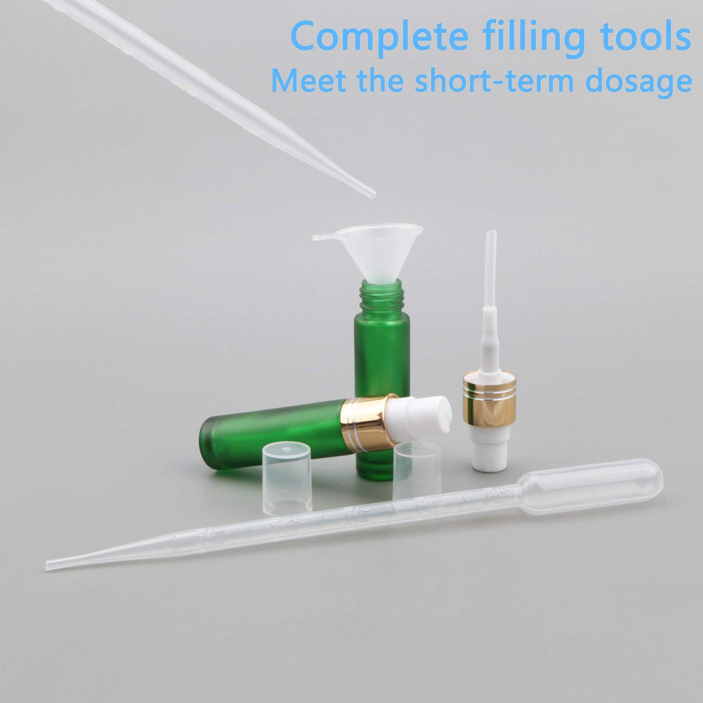 Newzoll 10Pcs Glass Spray Bottles, 10ml (1/3oz) Matte Green Sprayer Bottle with Funnels Droppers, Fine Mist Sprayer Atomizer Vials for Essential Oils Perfume Cosmetic Liquid