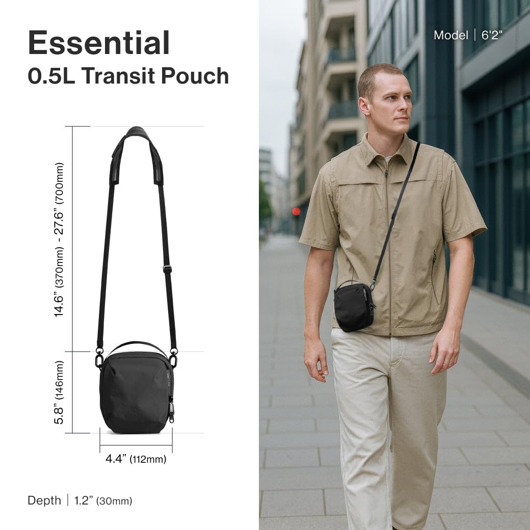 bitplay Essential 0.5L Passport Pouch, Small Crossbody Sling Bag for Travel, Water Repellent Carry Pouch with Passport Slot, Wide Adjustable Detachable Shoulder Strap, Brown
