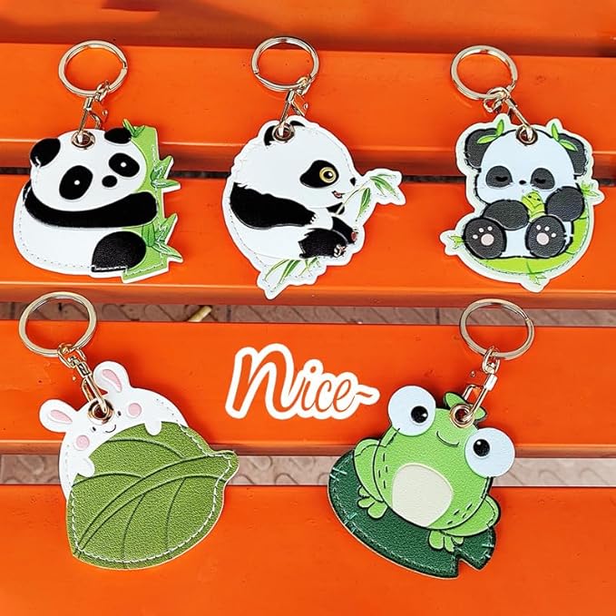MC Fashion PU Leather Keychain Holder Case Compatible with AirTag, Cute Cartoon Panda GPS Tracker Case Charm Key Ring (Panda#2)