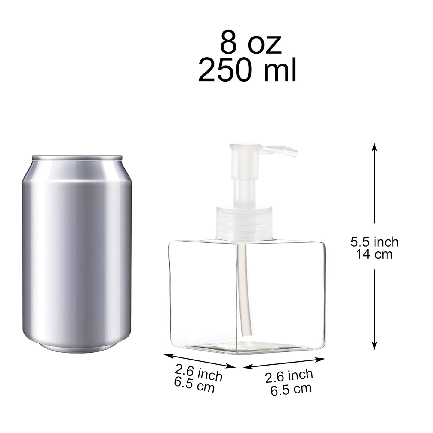 Youngever 5 Pack Clear Plastic Square Pump Bottles, Refillable Plastic Pump Bottles for Dispensing Lotions, Shampoos (8 Ounce Clear)
