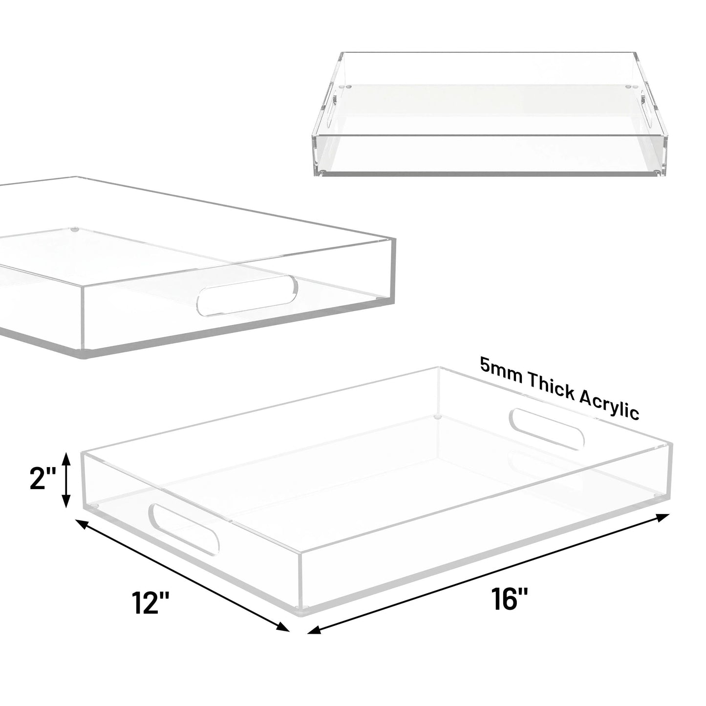 ATZYmolin 16"x12" Large Acrylic Serving Tray Decorative Ottoman Coffee Table Vanity Tray Tea Fruit Platter Snack Appetizer Dessert Drink with Handles for Bar Kitchen Party, Clear