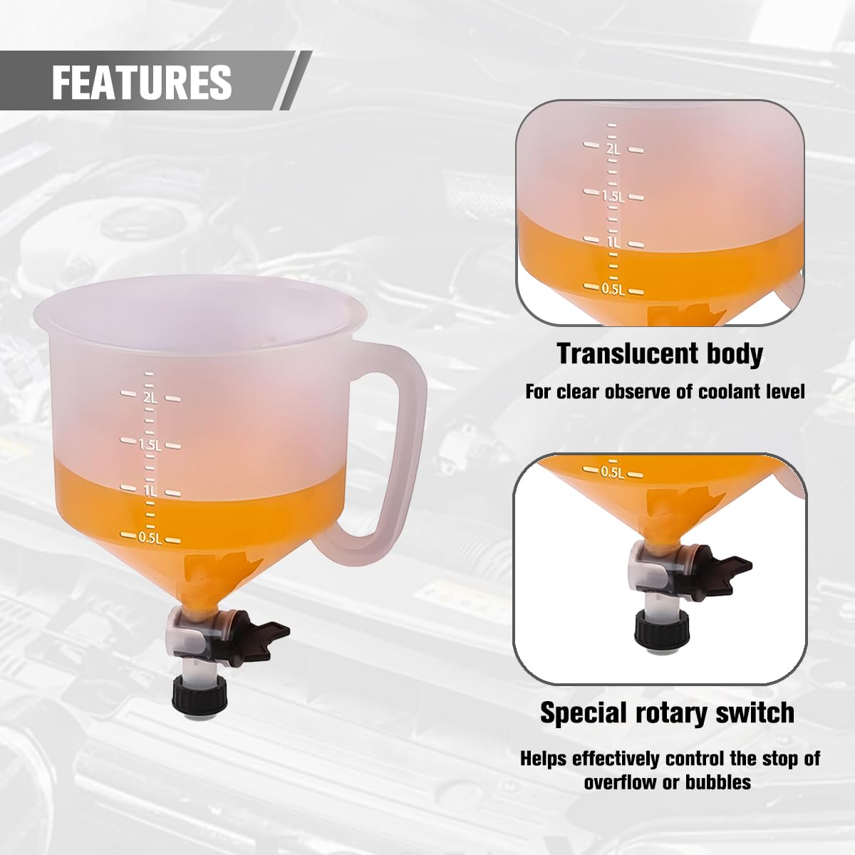 Zpana 15PCS Car Coolant Funnel Kit, No-Spill Vehicle Radiator Filling Funnel Bleeder with Adapters, No-Leak Auto Radiator Burping Filler, Universal for SUV RV Truck (Yellow)